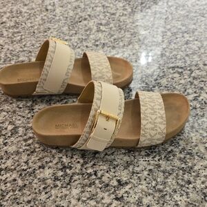 Michael Kors Beige and Gold Slide Sandals